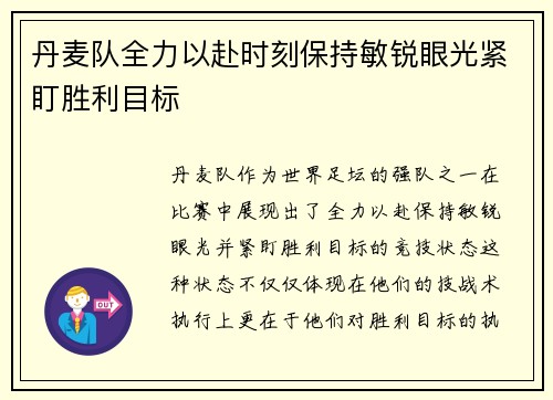 丹麦队全力以赴时刻保持敏锐眼光紧盯胜利目标